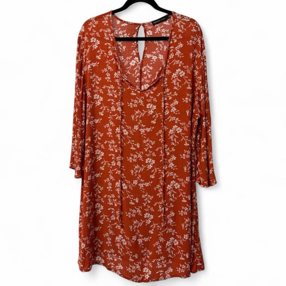 Floral Scoop Neck Shift Dress in Rust - Women